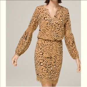 WHBM leopard print blouson v-neck dress